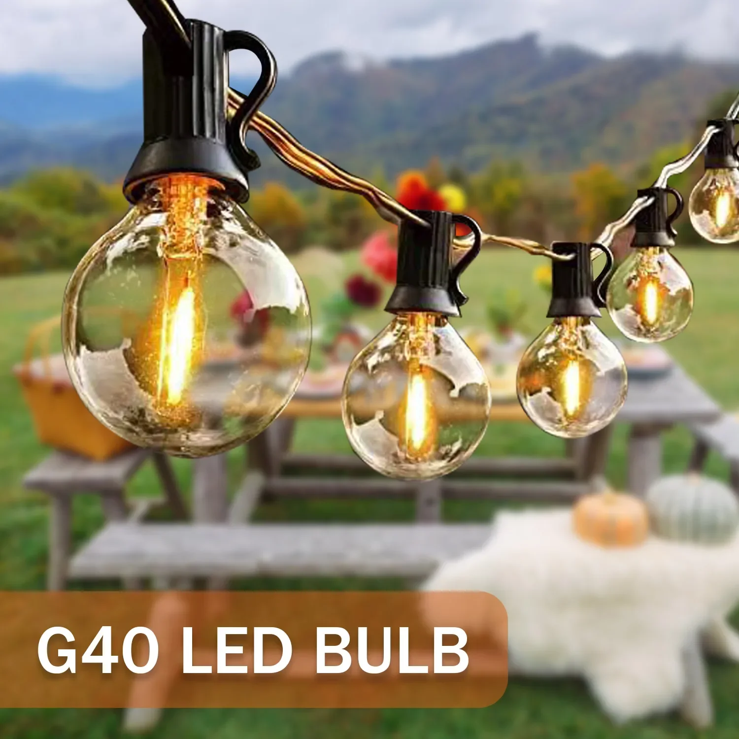 

7/12/21M LED Fairy String Light G40 Patio Light Globe Party Garland Solar Power Clear Vintage For Outdoor Camp Backyard Decorate