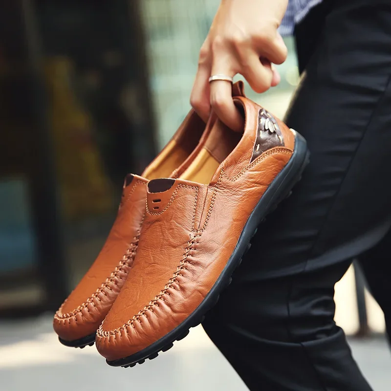 Mocassins en cuir décontractés pour hommes, chaussures simples, chaussures d'affaires d'été, grande taille