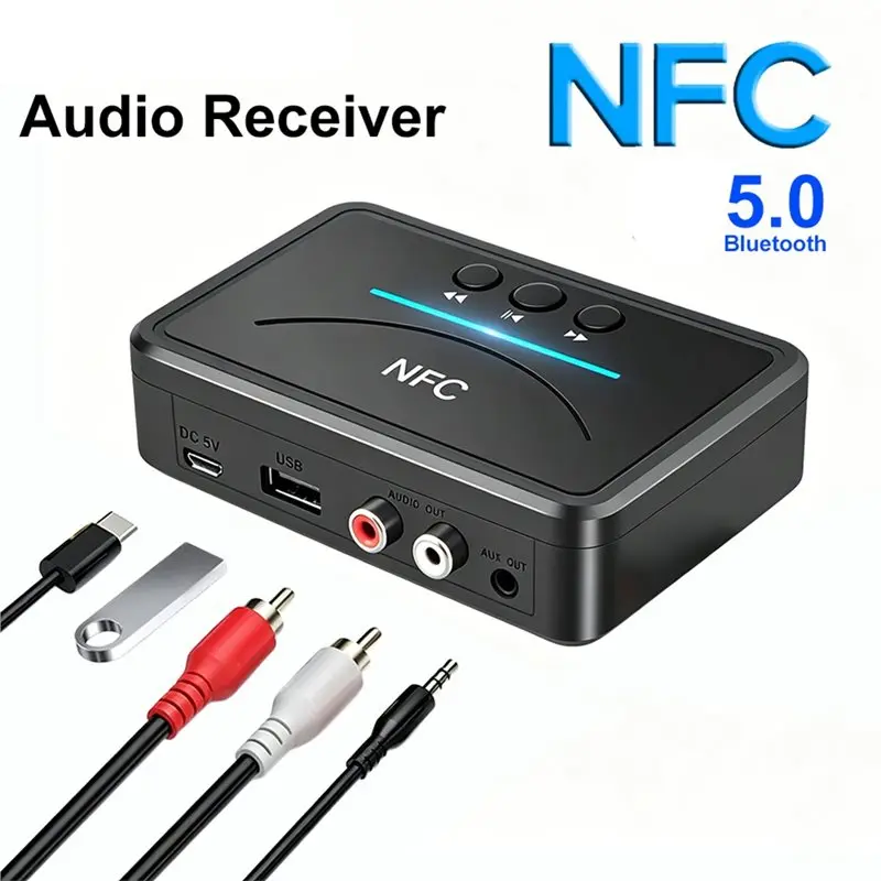 Y45A-Bluetooth 5.0 Receiver 3.5Mm Jack 2RCA USB Hifi Stereo Audio Adapter With For PC Car Speaker Amplifier
