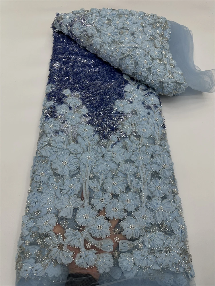 2026 New Exquisite quality Private Customized African Design Latest Delicate Elegant Embroidery Bedaed Lace Fabric For 5Yards