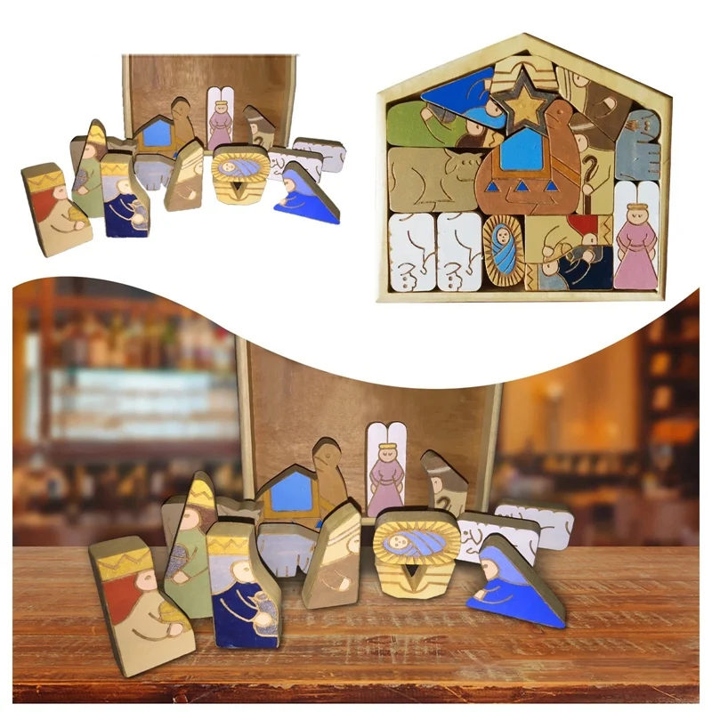 Wooden Jesus Puzzle Statue, Nativity Puzzle With Wood Burned Design, Jesus Puzzles, Nativity Set Jigsaw Puzzle Game