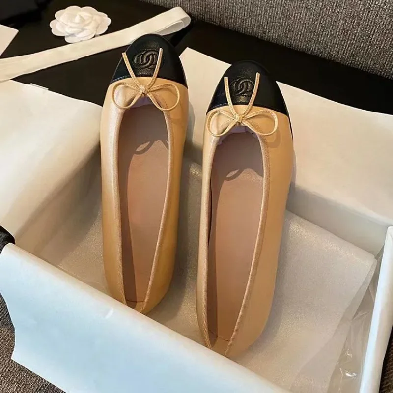 Bowtie Knot Flats ballerine scarpe da ballo per donna pelle di pecora punta tonda bocca poco profonda comoda scarpa da guida SC2