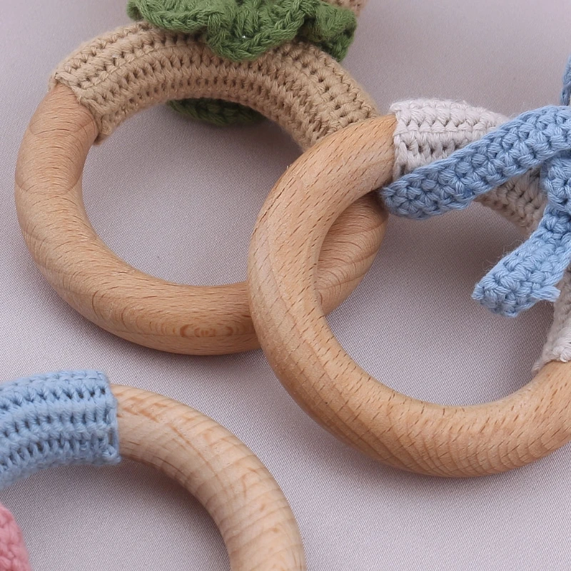 Baby Chew Teether Wooden Animal Crochet Rattle Nursing Soother Molar Infant Toy
