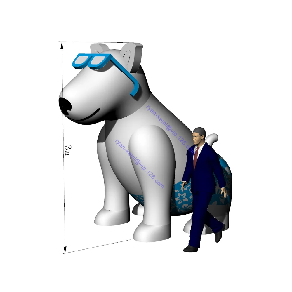 Giant Large White Inflatable Dog Balloon With Sunglasses Pants Sitting Cartoon Pet Advertising Bulldog Mascot Animal Big Cute