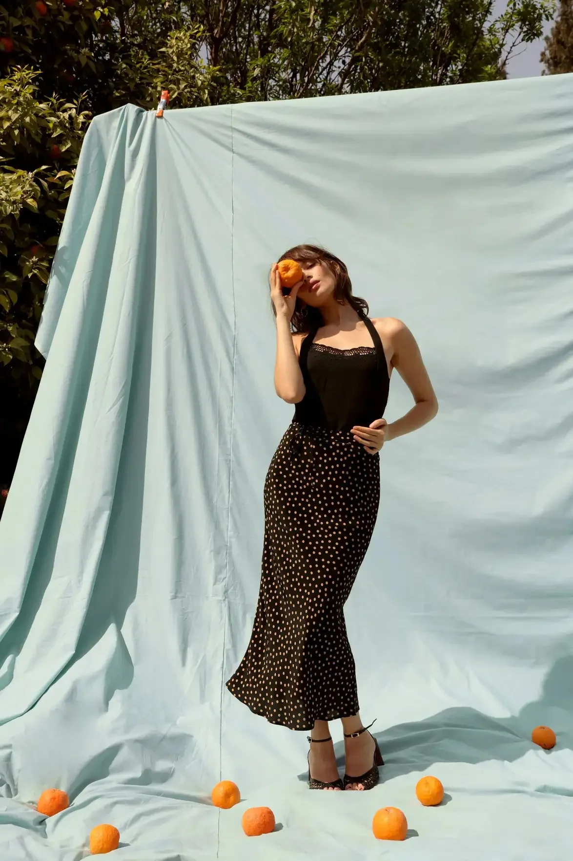 

High Waist Slim Fit Polka Dot Print Silk Fabric Skirt Casual Sle Spring Collection New Arrival Women's Faion