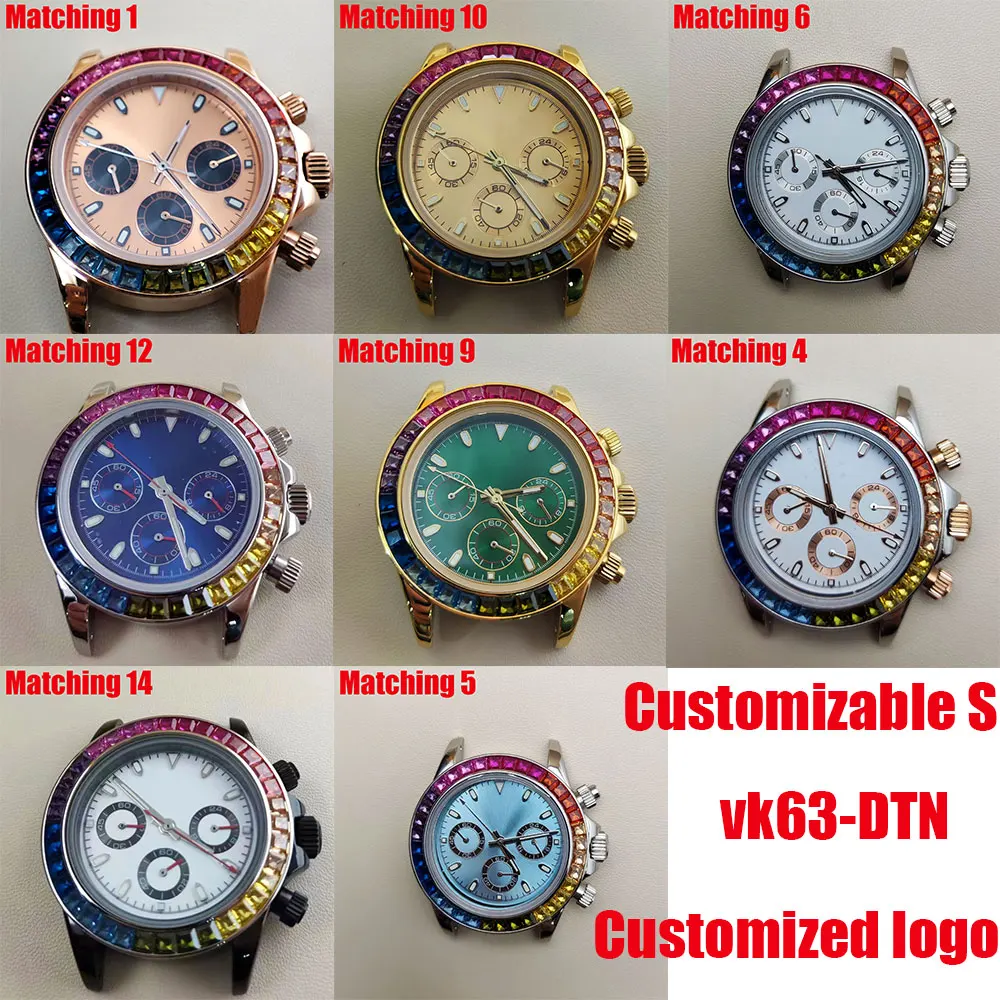 

VK63 movement case 39MM men's modified rainbow ring quartz watch timing electronic watch luminous stainless steel case watch