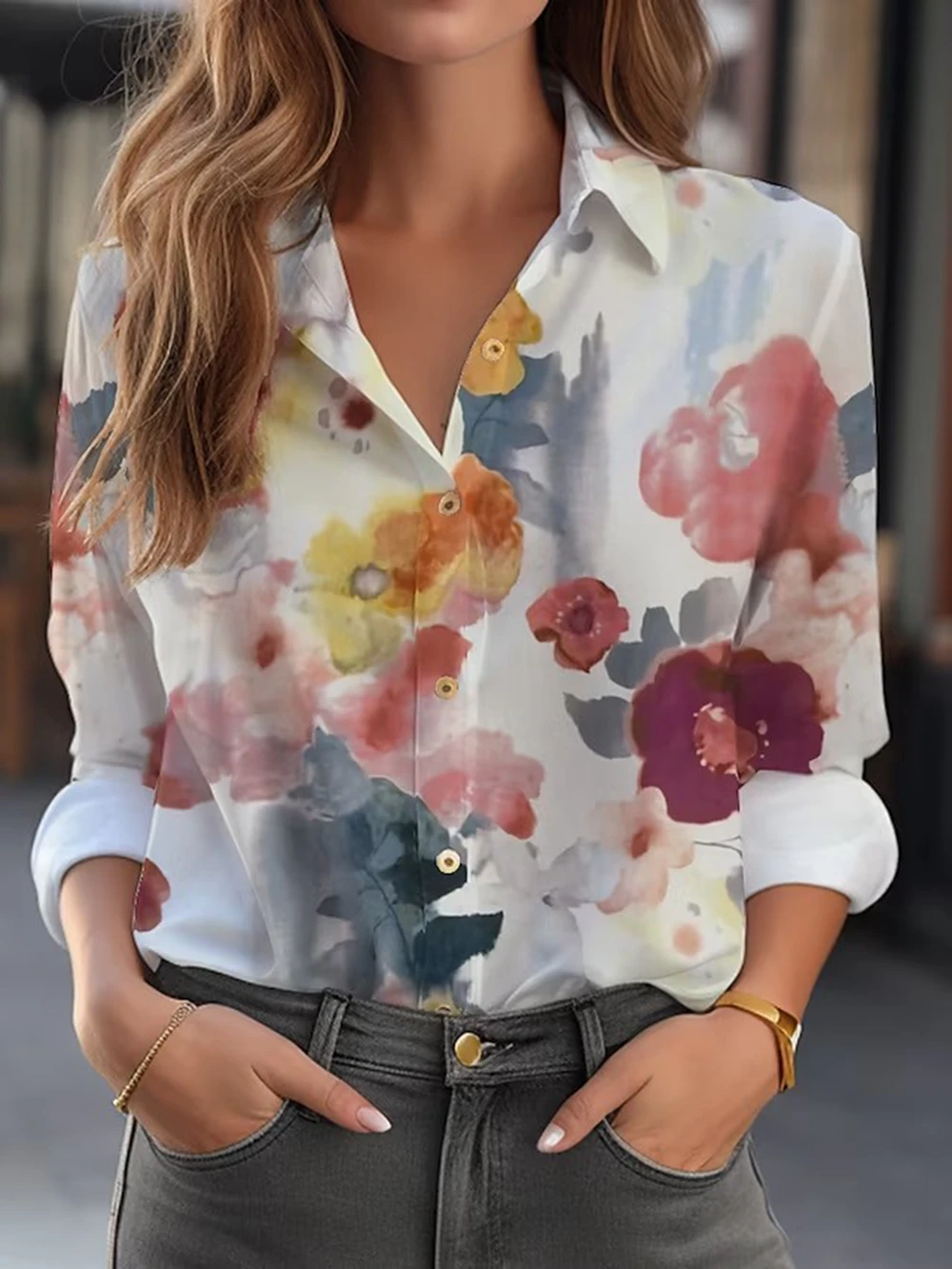 2024 Women\'s shirt & blouses Elegant flower Shirt 3D Print High quality Long Sleeve Fashion Large size Female clothing Blouse