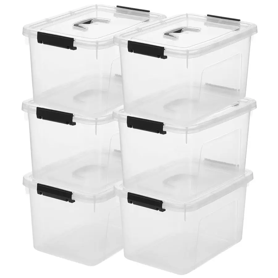 

Clear Storage Latch Box 12 Quart, Plastic Organizing Box Bin with Lid and Black Handles, 6Pack