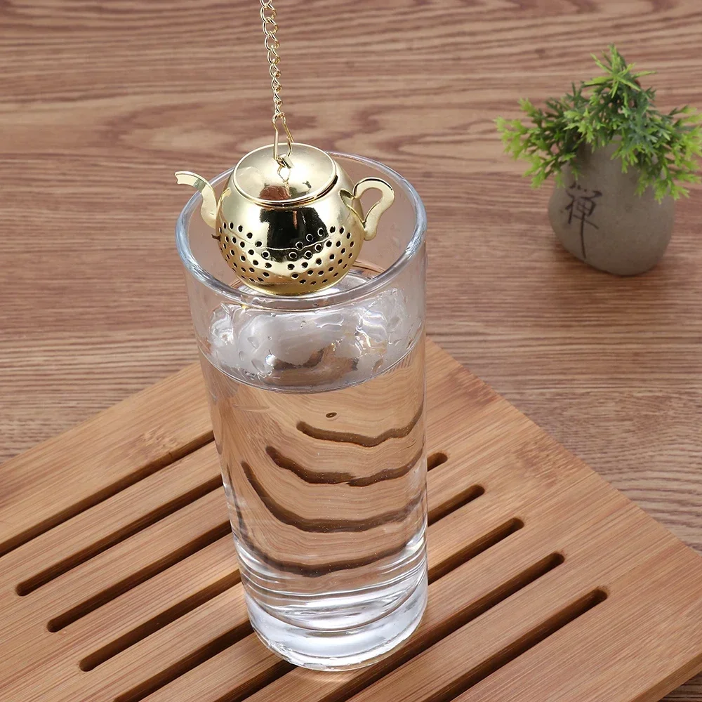 1 buah saringan teh bentuk teko baja tahan karat Infuser teh longgar dengan rantai saringan rempah-rempah Herbal Diffuser peralatan dapur perlengkapan minum teh