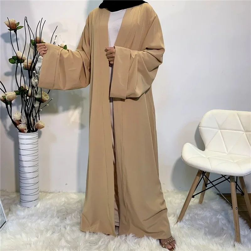 

Hot Sell Simple Muslim Dress Smooth Silky Elegant Pure Color Long Muslim Dresses Women Modest Wear Clothing EID Robes