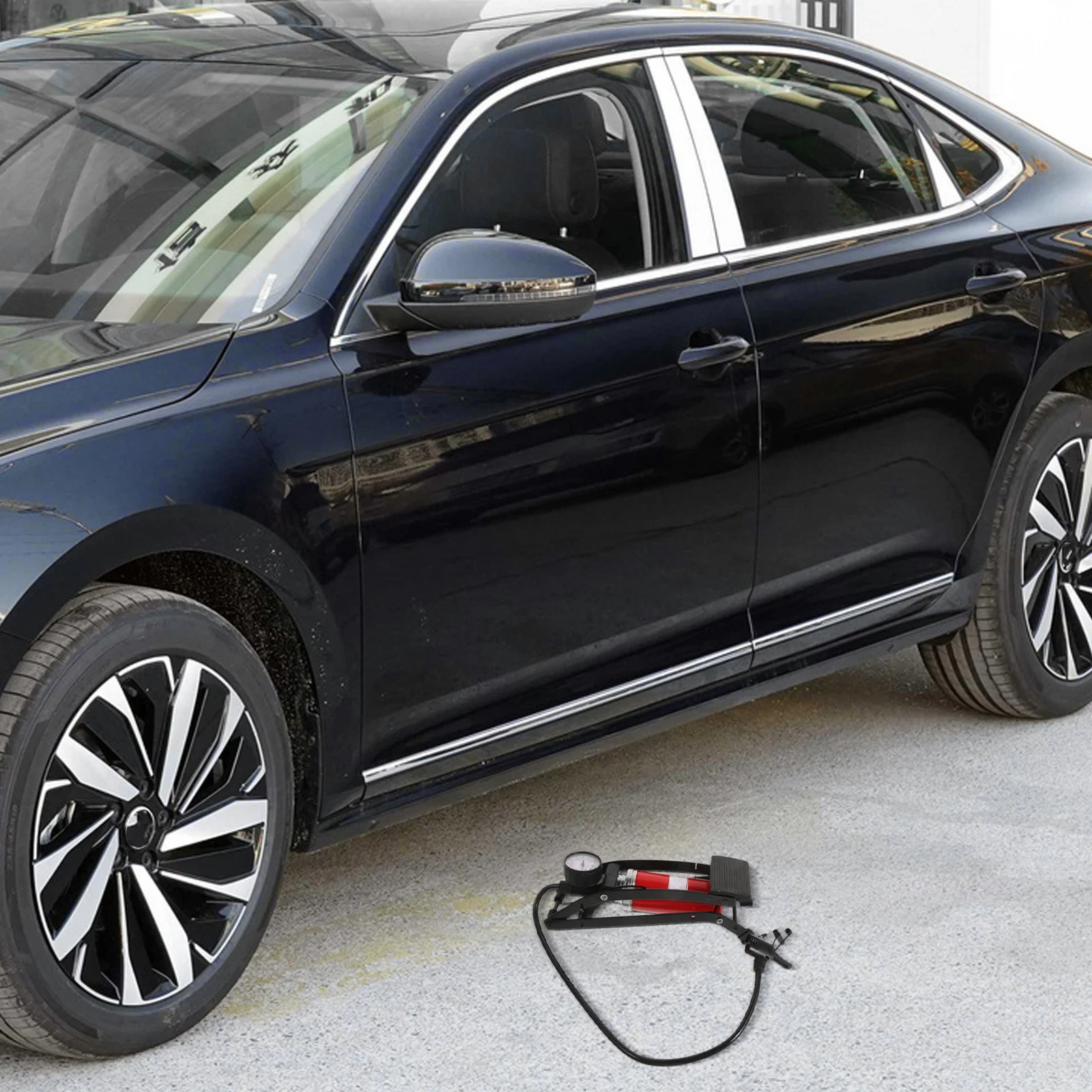 1 قطعة مضخة القدم الضغط العالي لإطارات السيارة دراجة نارية نافخة مع مقياس الضغط المضادة للانزلاق دواسة مضخة هواء أرضية للمركبات #2