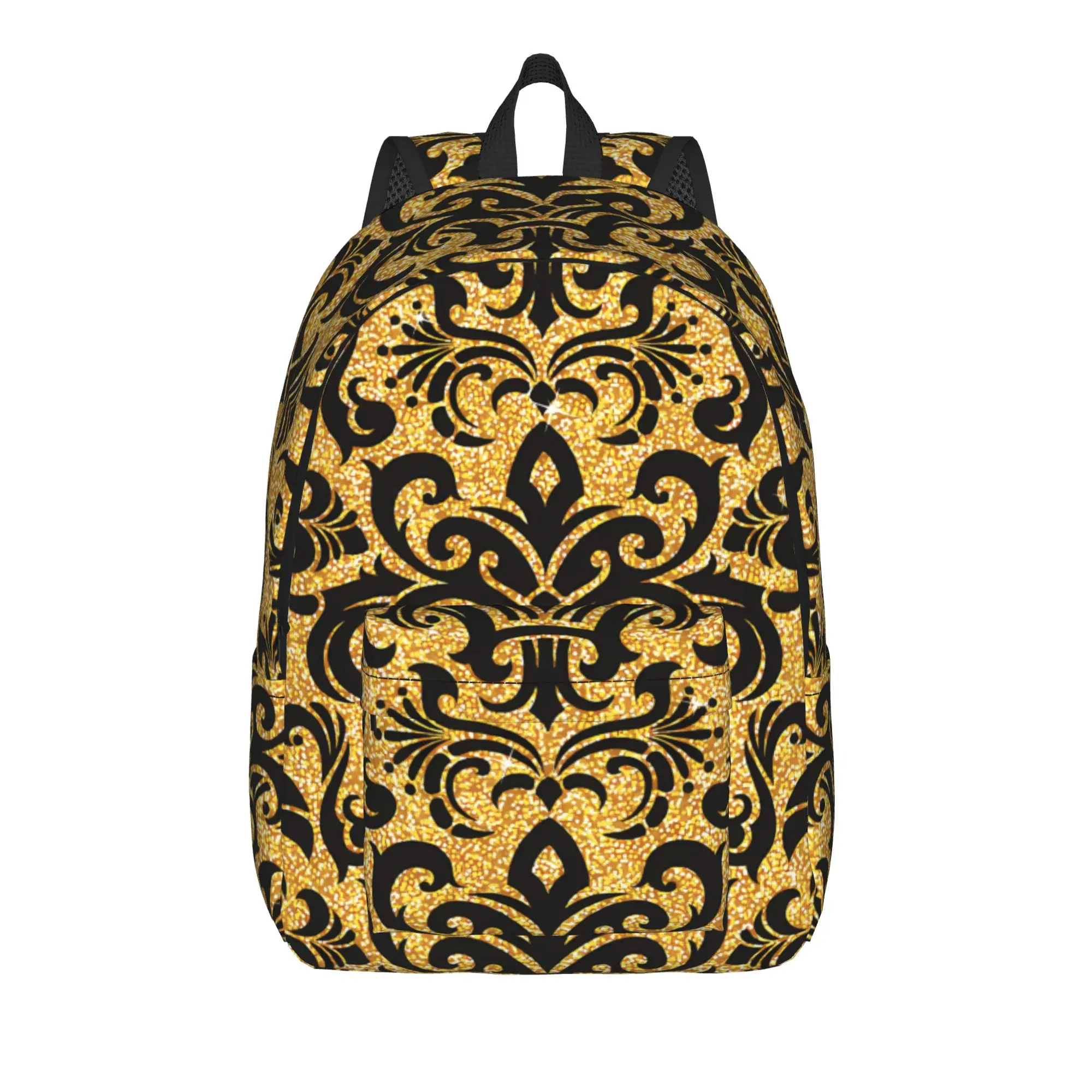 Custom Golden Lion And Damask Ornament Backpack  Women Men Polyester Daily Backpacks Pattern Streetwear School Bags Rucksack