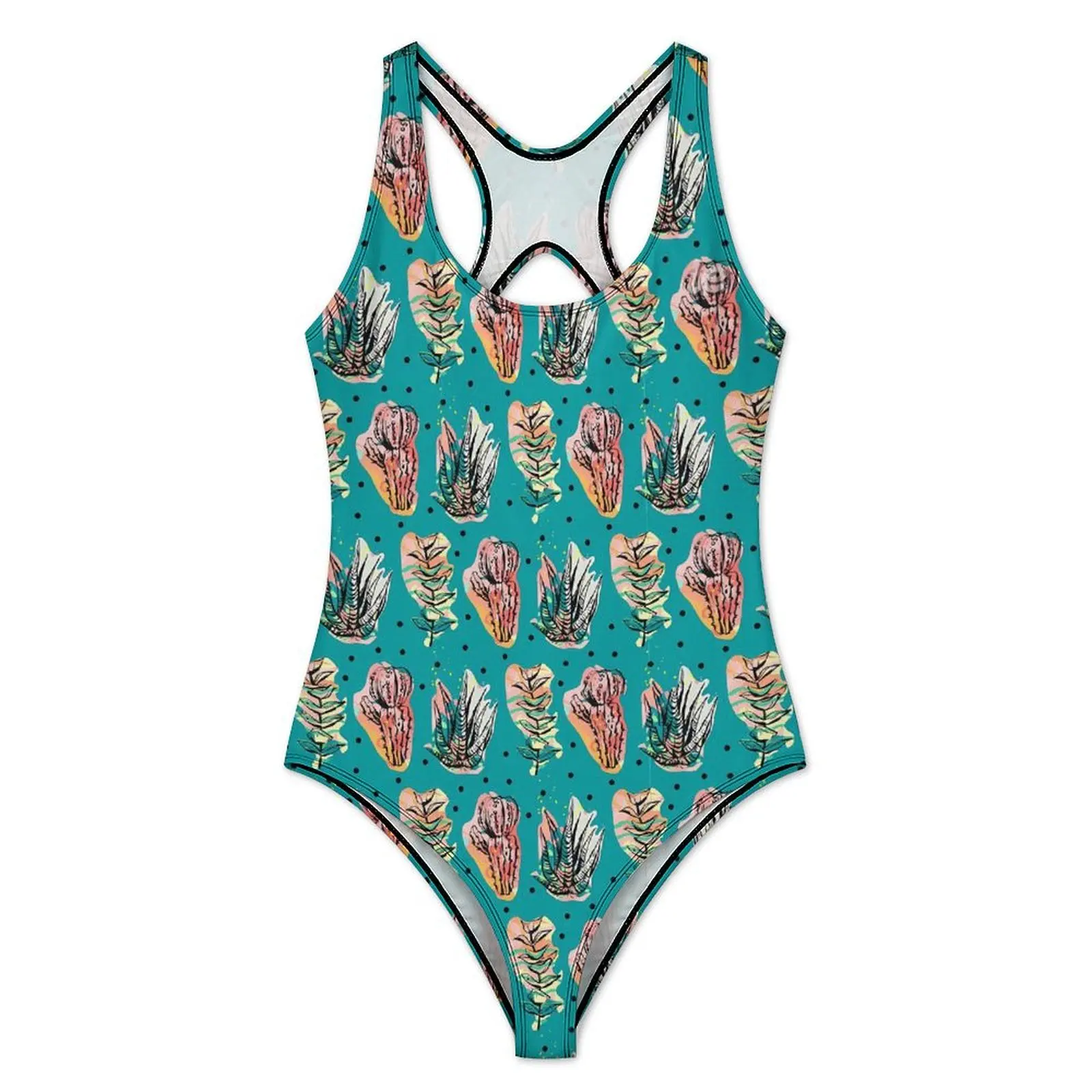 Abstract Cactus Swimsuit Sexy Dots Print Women Swimwear One Piece Novelty Swimsuits Holiday Pool Push Up Backless Beachwear