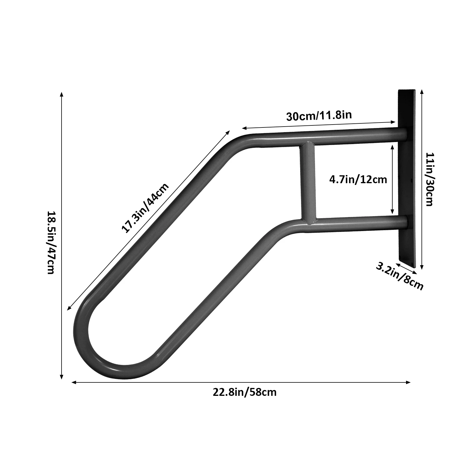 Sturdy Metal Handrails for 1-3 Steps, 2-Pack U-Shaped Grab Bars for Porch, Deck - Weatherproof Wall-Mounted Safety Rails