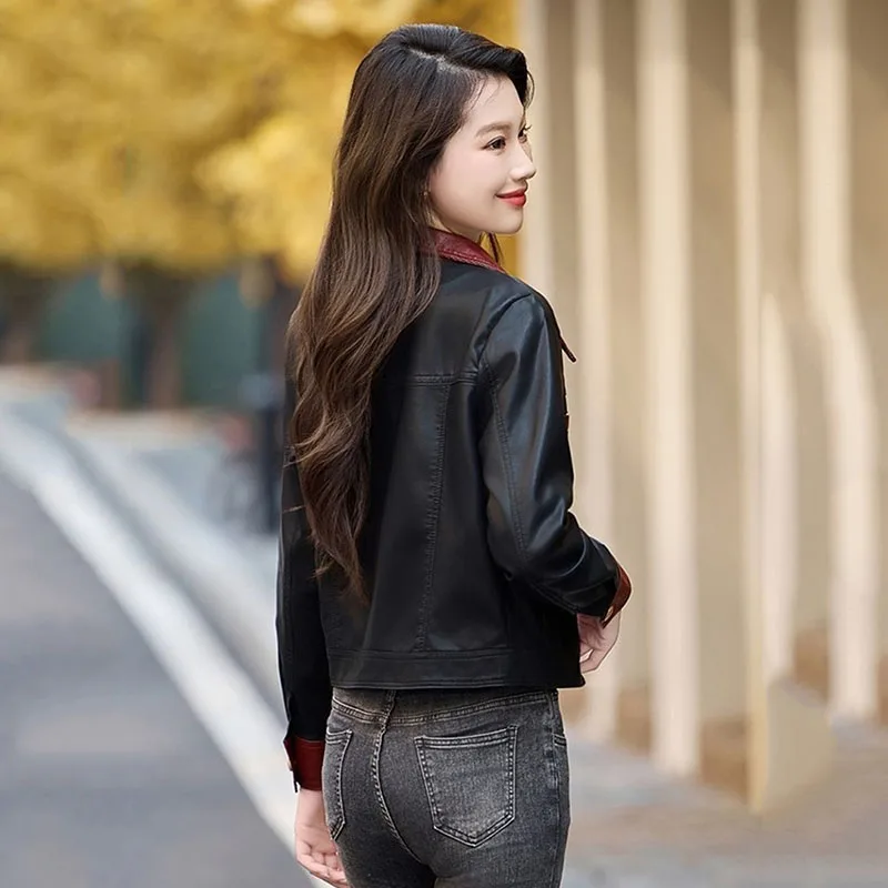 스트리트 펑 워셔블 레더 PU 레더 코트 패션 숏 오토바이 레더 재킷 여성용 신상 2025 봄 가을 코트 탑