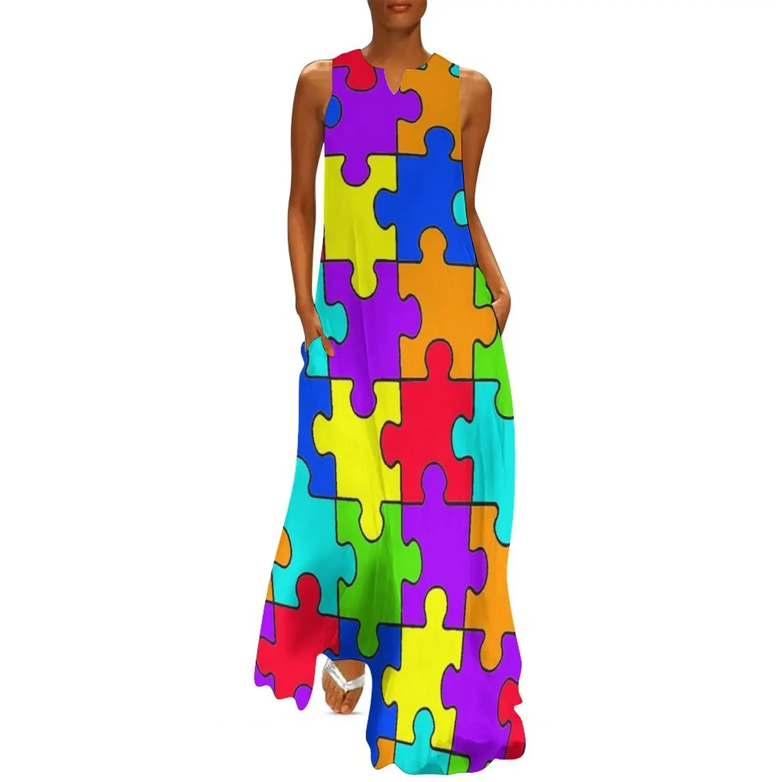 

Puzzle colorful rainbow pattern Long Dress Aesthetic clothing dresses for women Dress