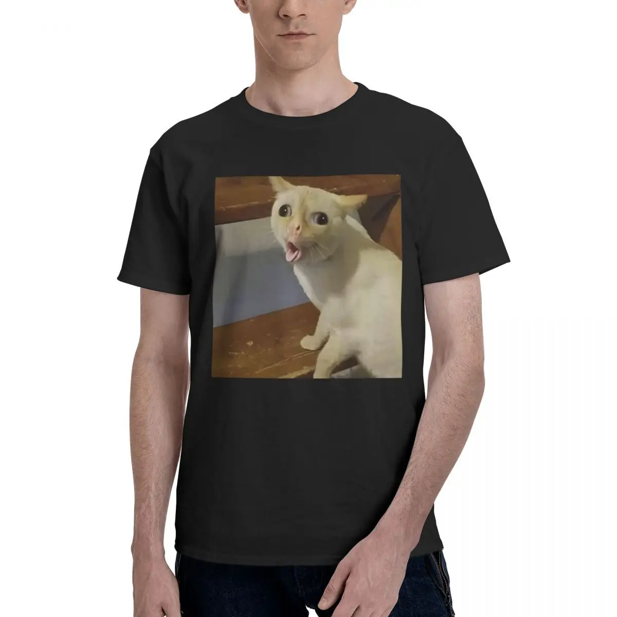 Cute White Cat Yawning Move Top tee Vintage Fitness Champion Vintage Eur Size