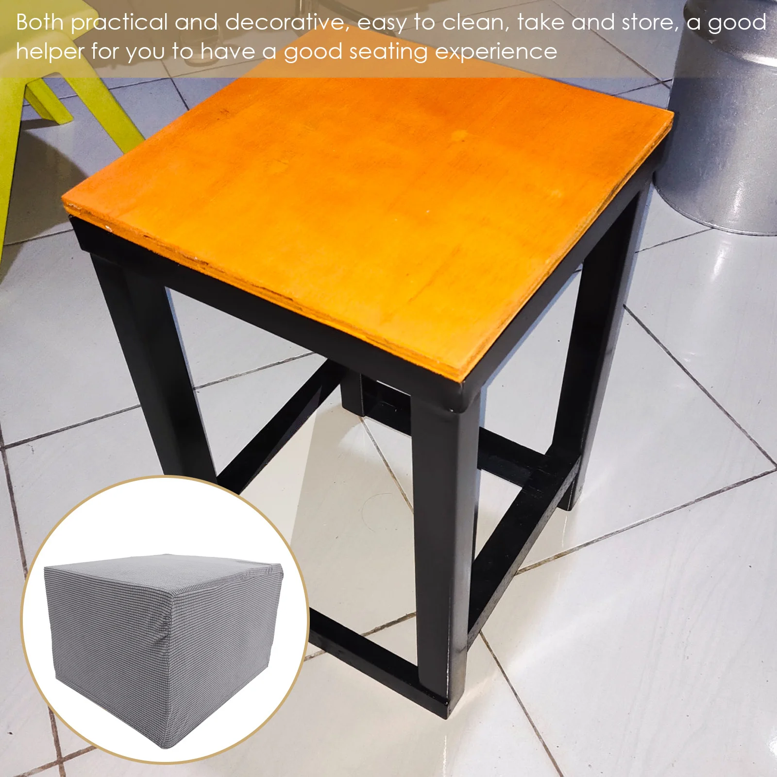 

Stretchable Square Stool Cover Modern Solid Color Footrest Seat Protector Removable Low Stool Seat Cover for Living Room
