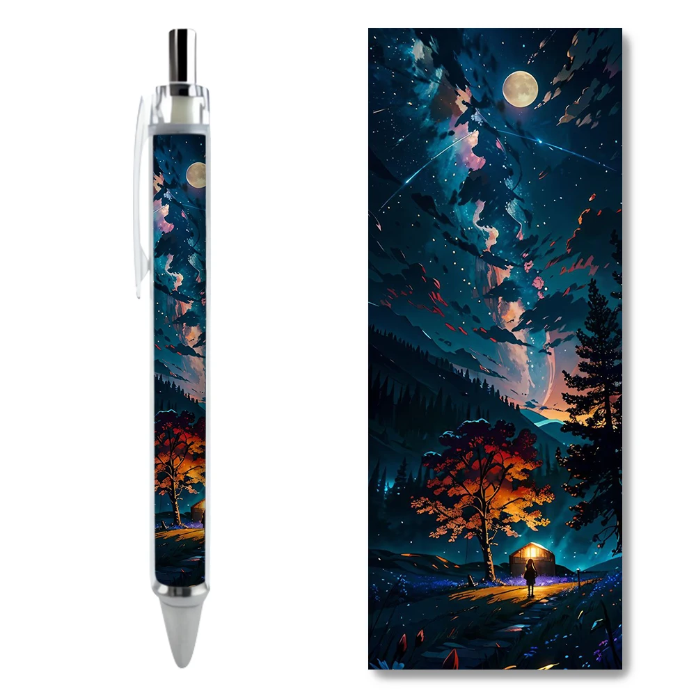 2/4PCS Abstract Art Illustration of The Night Sky Forest Bright Moon Oil Painting Gel Pens Premium Stationery HD Pattern Caneta