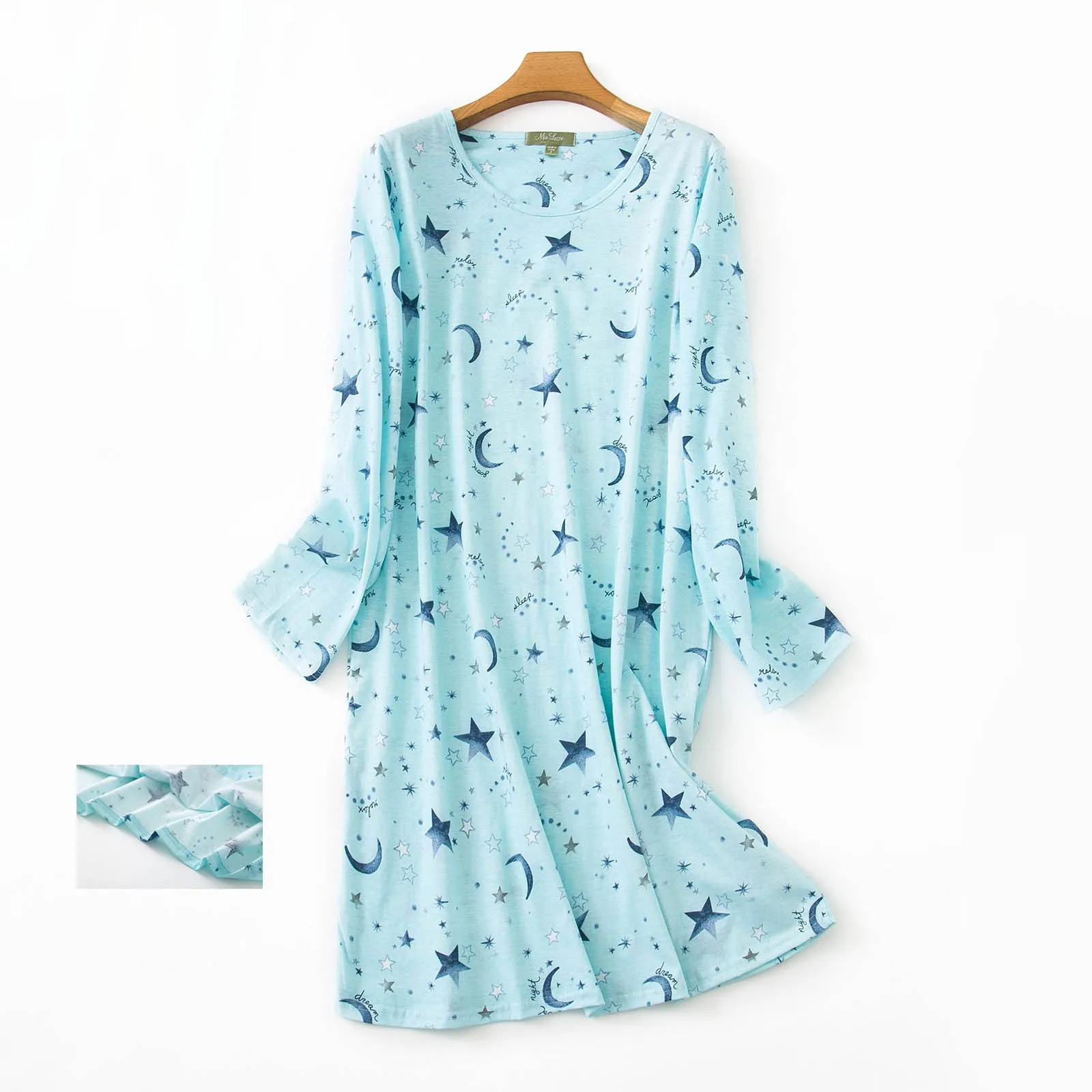 Ladies Nightgown Sleepwear Suspenders Home Pajamas Women\'s Cotton Nightgown Sleepwear Long Sleeves Shirt Casual Print Sleepdress