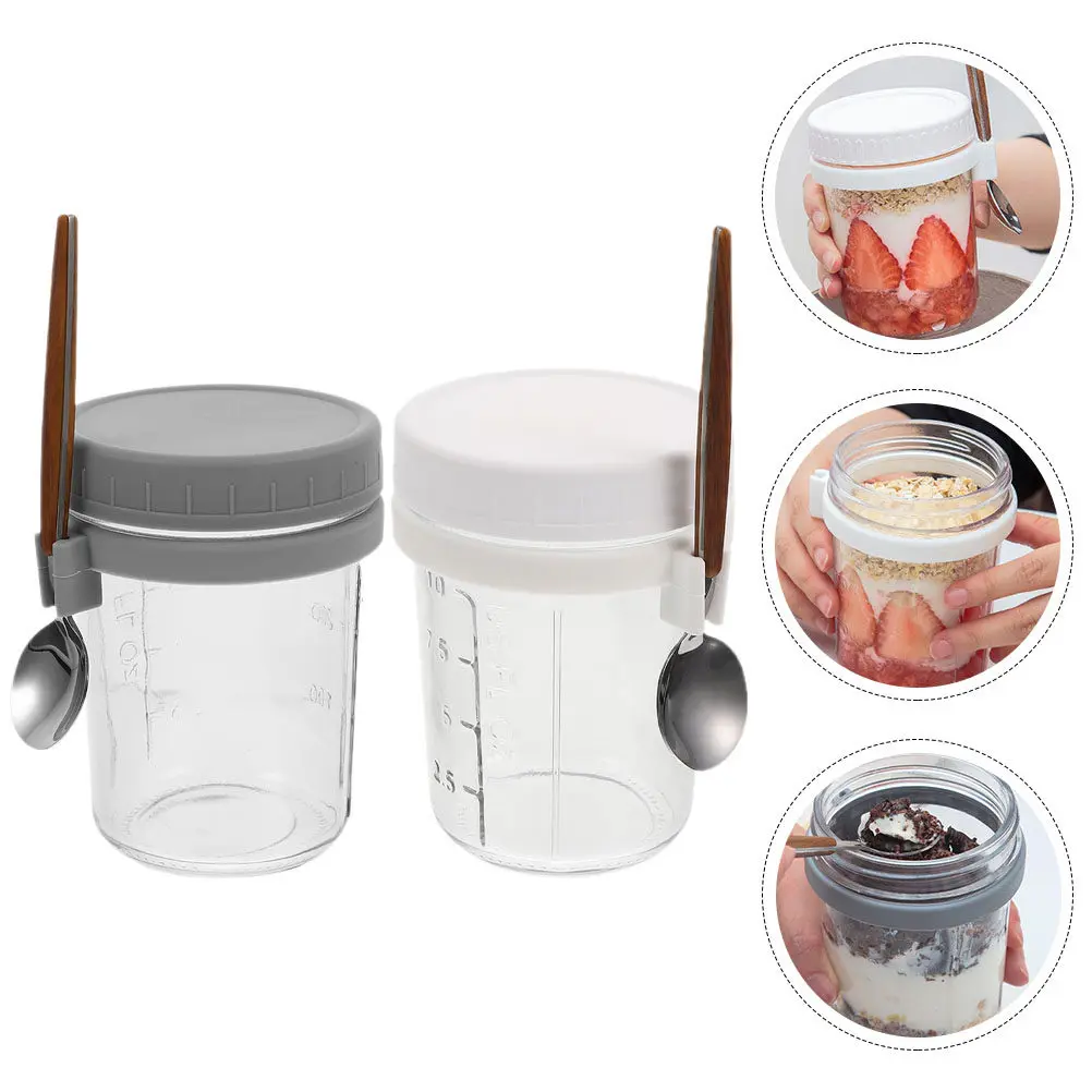 2 Sets Oatmeal Cups Cereal Container Leak Proof Oats Jars Overnight Glass Yoghurt