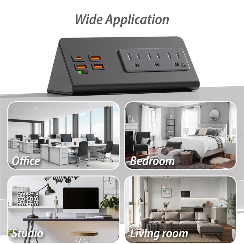 

A32T-Power Strip с USB-C 3 розетками переменного тока Зажимная розетка 4 USB-порта для быстрой зарядки для домашнего офиса и отеля