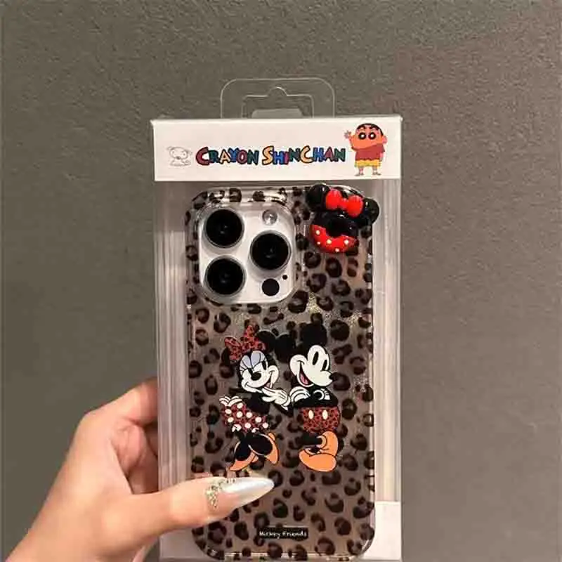 

Disneys Mickeys Minnies Mouses Leopard Print Happy Phone Case For iPhone15 14 13 12 11ProMax 78Plus XR XS MAX Y2KCute Back Cover