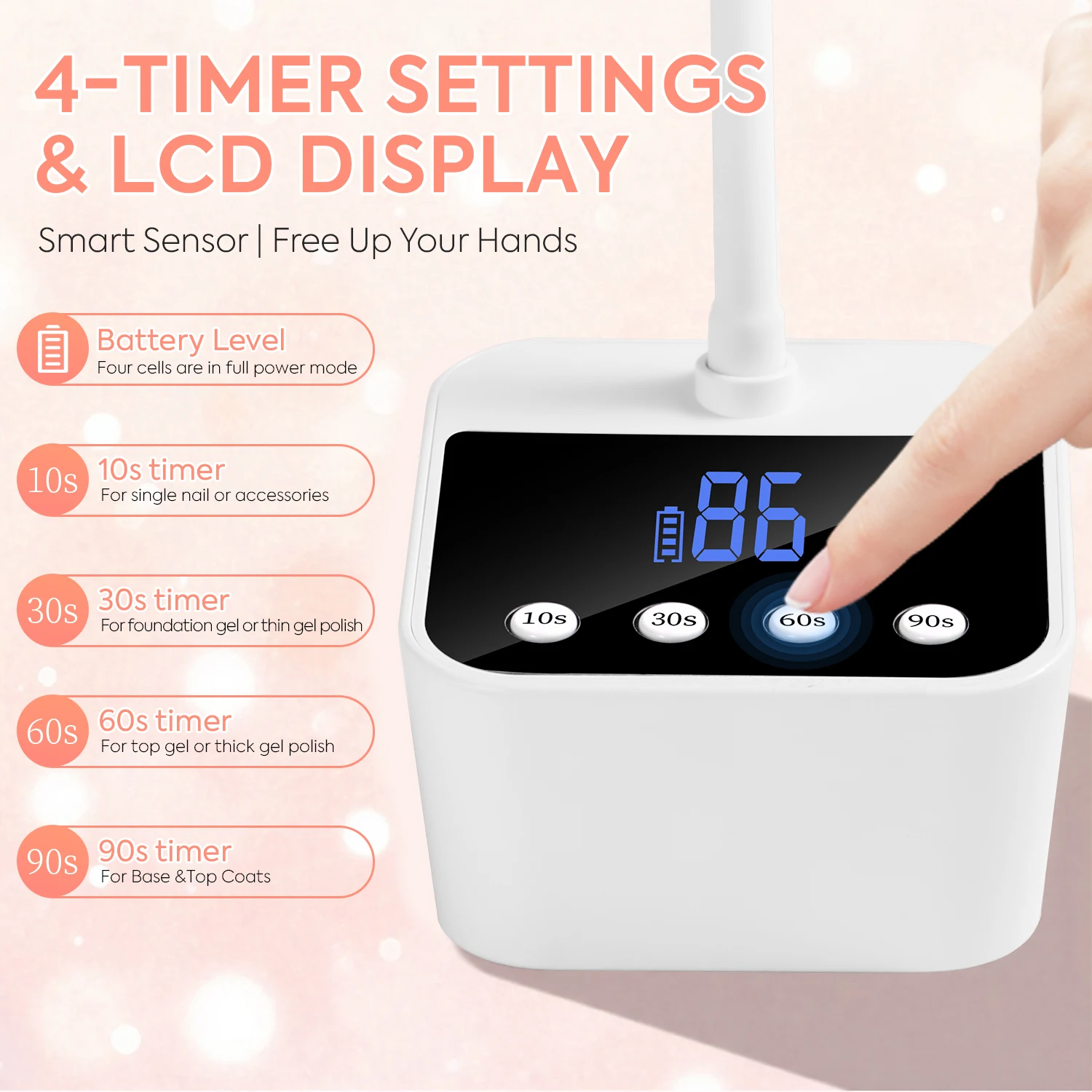 27W professionele nagellamp sneldrogende LED UV-nageldroger met automatische detectie 4 timerinstellingen 360 °   Buigbare tafellamp voor manicure