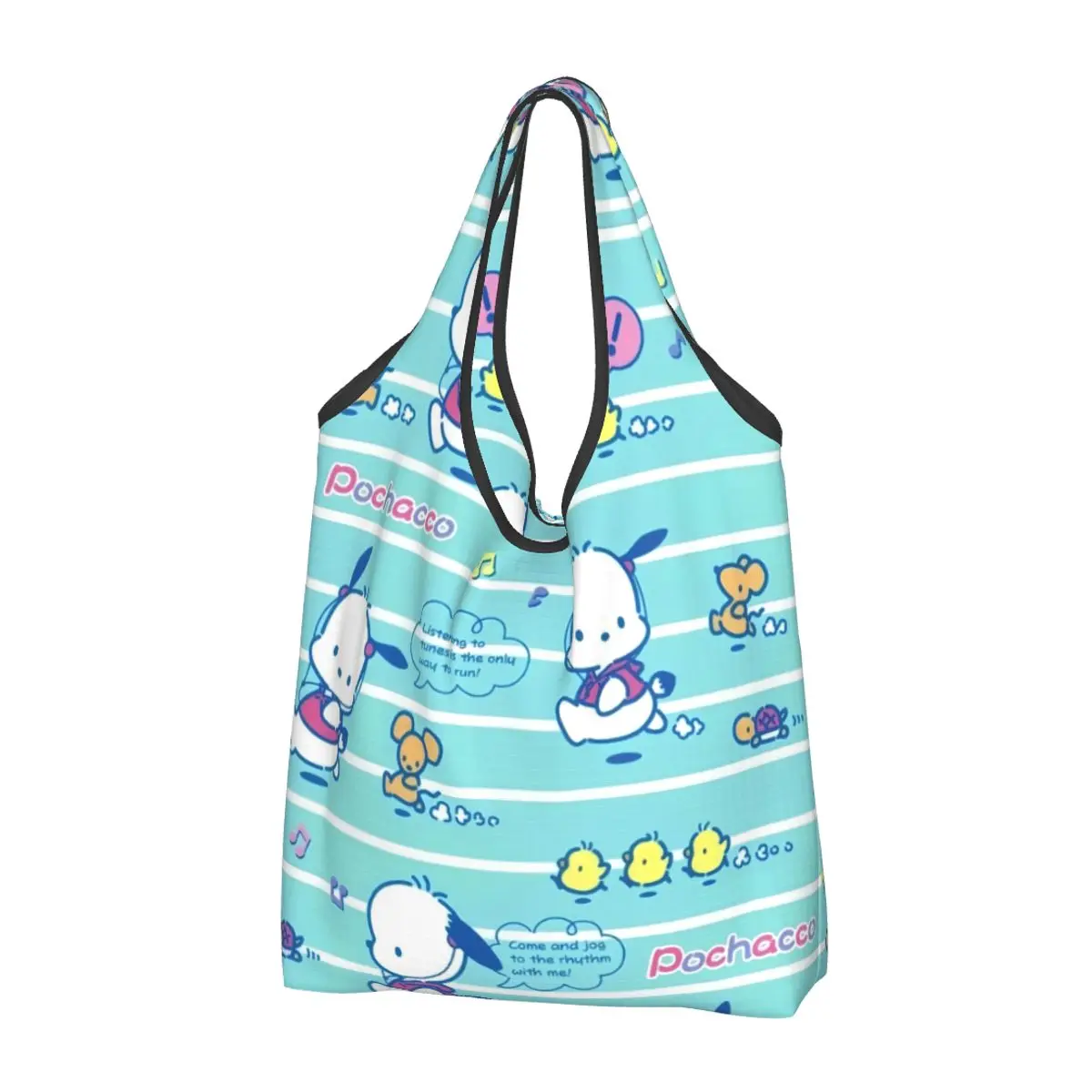 Custom Pochacco Sanrio Cartoon Groceries Shopping Tote Bags Women Fashion Shopper Shoulder Bags Big Capacity Handbag