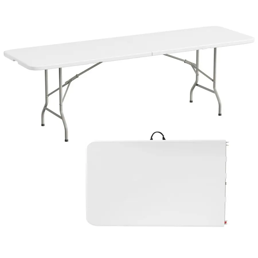 

8 Feet Heavy Duty Folding Table with Adjustable Height, FoldinHalf Portable Table for Indoor Outdoor Use Camping, Picnic, Party