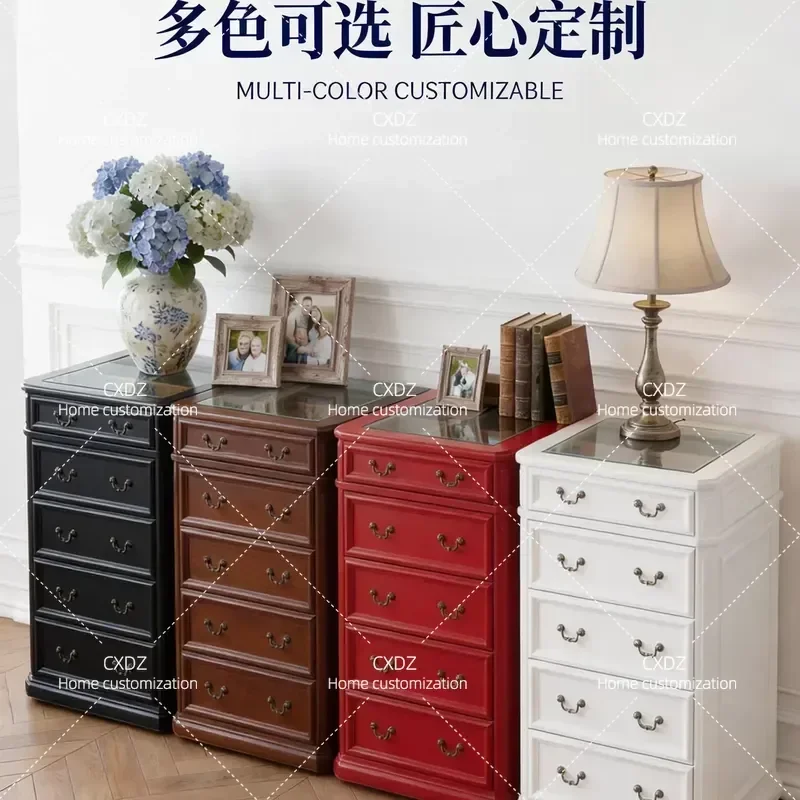 Full Solid Wood Retro Chest of Drawers 1.4m 1.8m Cream Style Storage Cabinet for Living Room Bedroom Custom Locker