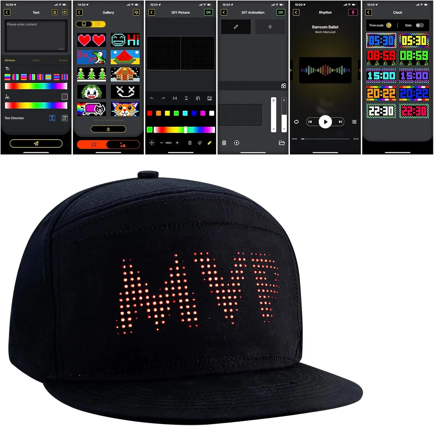 

Bluetooth LED Glowing Baseball Hat Smart Matrix Display Screen 5V APP Controlled Hat Hip Hop Party Cool Decor Display Signs Hat