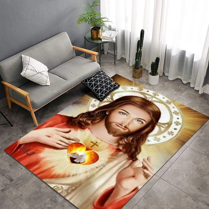 

Jesus Sacred Heart Themed Carpet The Feast Of Christ Oratory Our Savior Religious Ultra Soft Flannel Floor Rug By Ho Me Lili