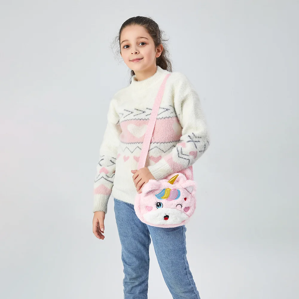 Kinder stickerei Einhorn Plüsch Spielzeug Cross body Geldbörsen und Handtaschen kleine Mädchen Regenbogen flauschige Geldbörse niedlichen Cartoon pelzigen Umhängetasche