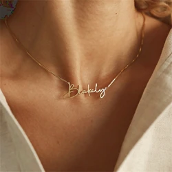 Custom Name Necklaces for Women Personalised Cursive Font Stainless steel Box Chain Gold Choker Necklace Nameplate Jewelry Gift