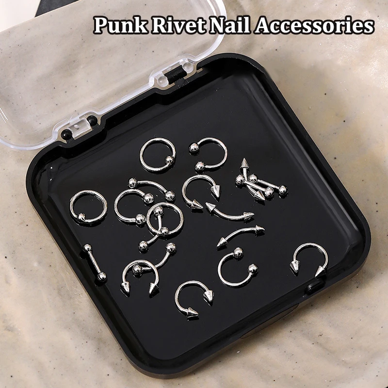 20/30/60PCS 합금 레트로 서클 네일 아트 참 3D 펑크 스타일 블랙 화이트 네일 부품 네일 장식 매니큐어 액세서리
