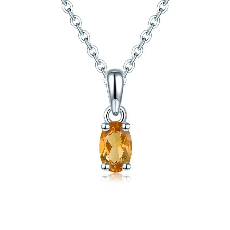 

Citrine 925 Silver Pendant Oval 6x4mm Real Yellow Gemstone Solid 925 Sterling Silver Chain Fine Simple Jewelry for Women