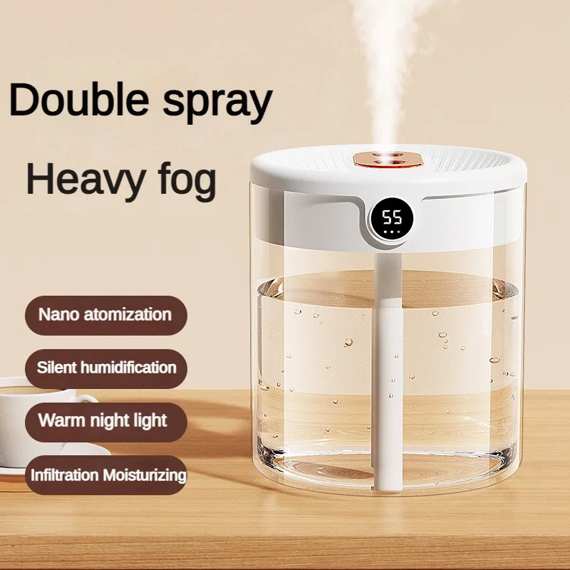 Humidificador de doble pulverización, Humidificador digital silencioso con usb de gran capacidad para el hogar, dormitorio y oficina, venta al por mayor, nuevo, 2L