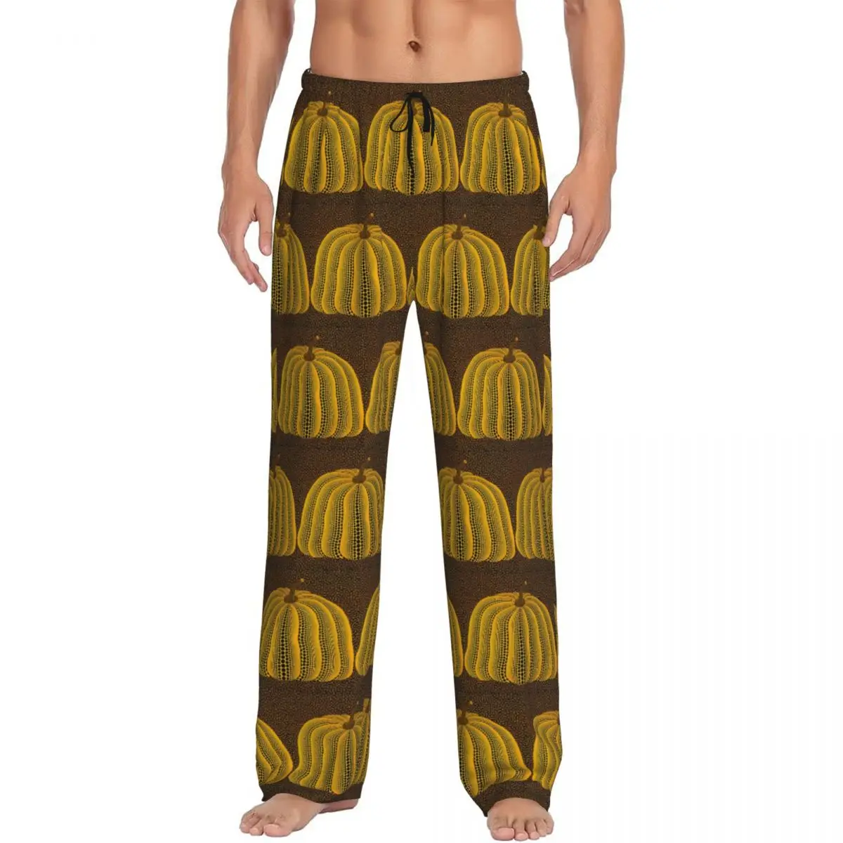 Custom Men's Yayoi Kusama Pumpkin Pajama Pants Print Abstract Art Sleep Sleepwear Bottoms with Pockets