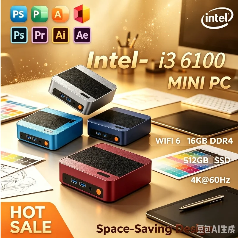 Gaming Small Desktop Core i3-6100,16GB DDR4,1TB/2TB SSD,Mini PC with WiFi6 BT5.2,HD Output,Suitable for Office and Gaming