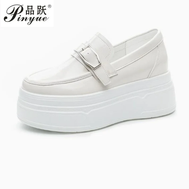 

Туфли-лоферы на платформе из лакированной кожи 8,5 см, дышащие, на танкетке, без застежек, на толстой подошве, весна-осень, размеры 34-39