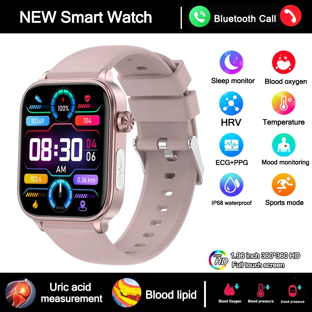 2025 Nieuwe 24-uurs Gezondheidsbewaking Smartwatch Heren Urinezuur Bloedlipiden Hartslag Bluetooth Oproep Smartwatch Dames