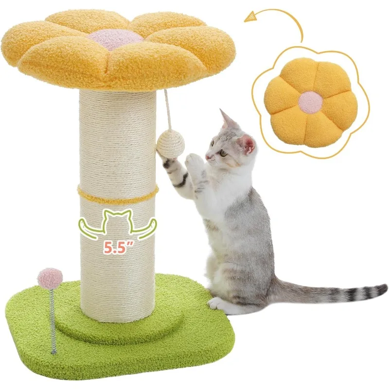 

Flower Cat Scratching Post, Small Cat Tree, Tall Cat Scratcher for Indoor Cats with Super Thick Scratching
