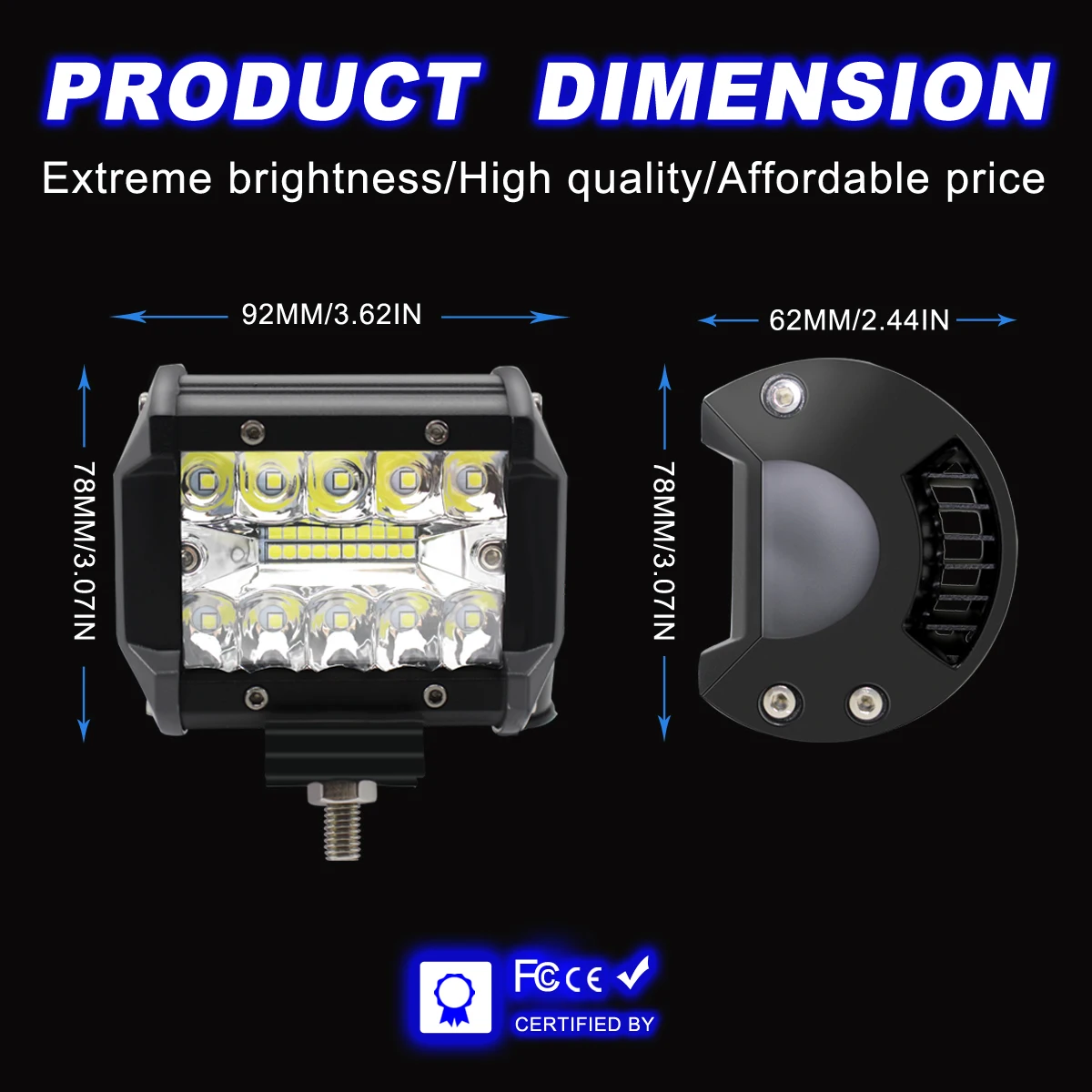4 Zoll 60W LED-Spotleuchten Combo IP67 Wasserdicht Offroad-Arbeitsleuchten für LKW Boot ATV UTV Jeep Scheinwerfer – Detail 4
