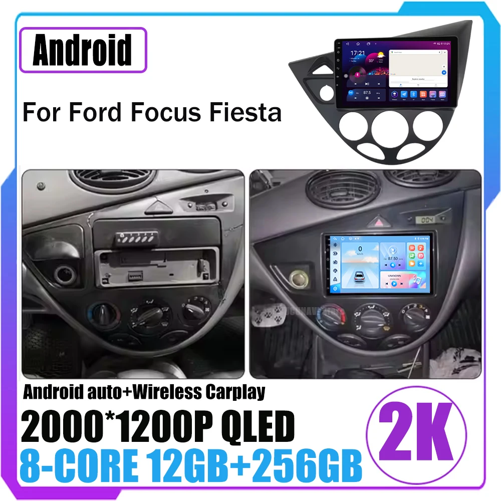 

9-дюймовый Android-радио, беспроводной Carplay для Ford Focus Fiesta 1998 ~ 2005, 4G DSP, стерео, автомобильный GPS-навигатор, мультимедийный автомобильный радиоплеер