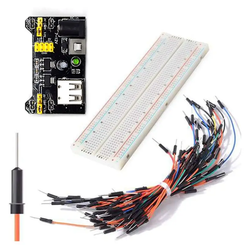 [NEW A09R!】 Breadboard Power Module+Solderless 830Points Bread Board +65 Jumper Wires 3.3V/5V MB102
