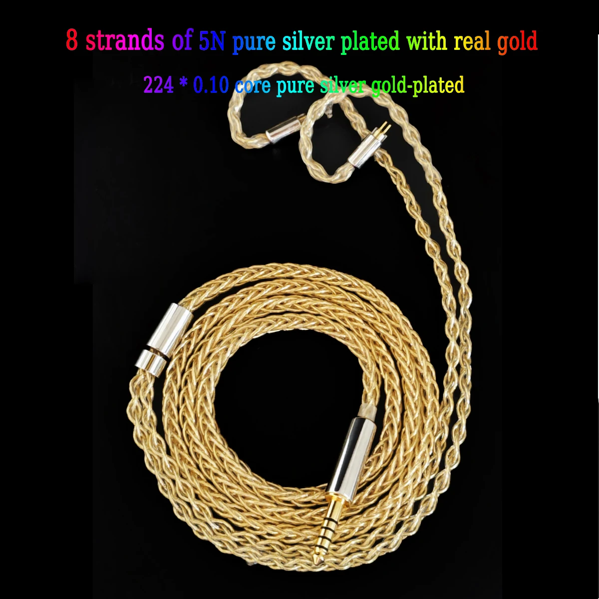 Earphone cable, 8-strand LItz structure, pure silver gold-plated upgraded high fidelity sound quality 0.78 mmcx IM