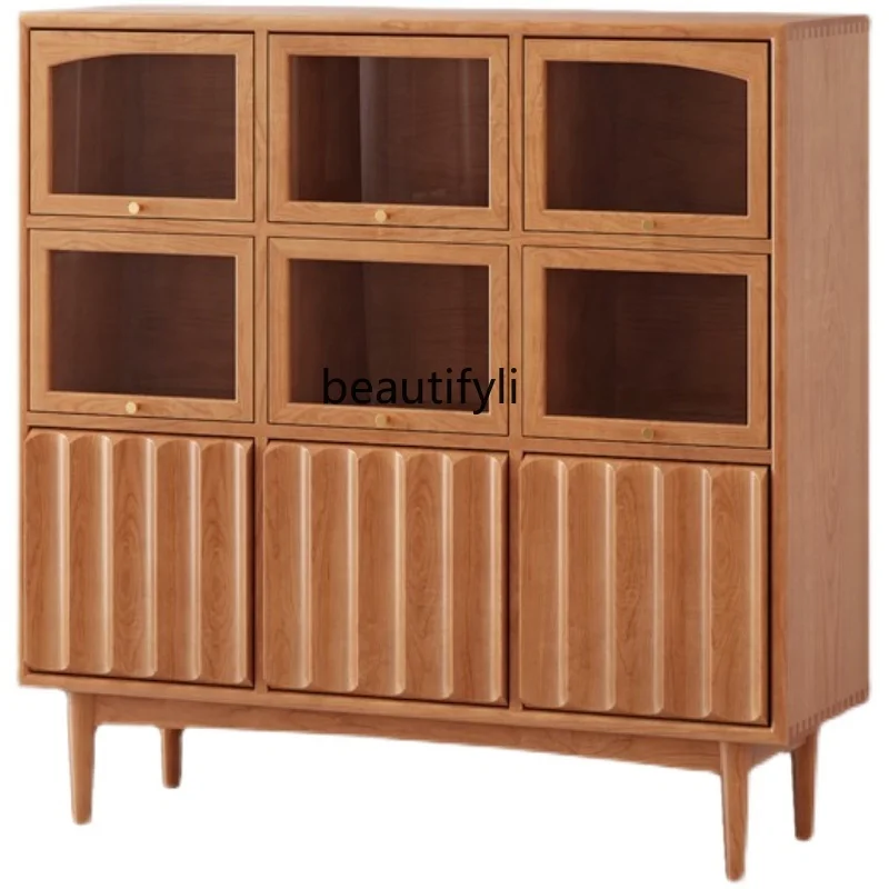 

Solid Wood Chest of Drawers Flip Cabinet Cherrywood Locker Cabinet Storage Bedroom Living Room Japanese Style Side Cabinet