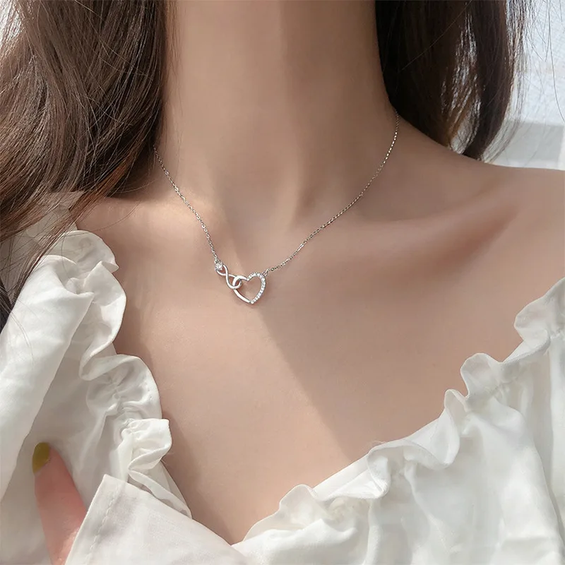 925 Sterling Silver Infinity Love Heart Pendant Necklace for Women Classic Lucky Zircon Love You Forever Jewelry Birthday Gift