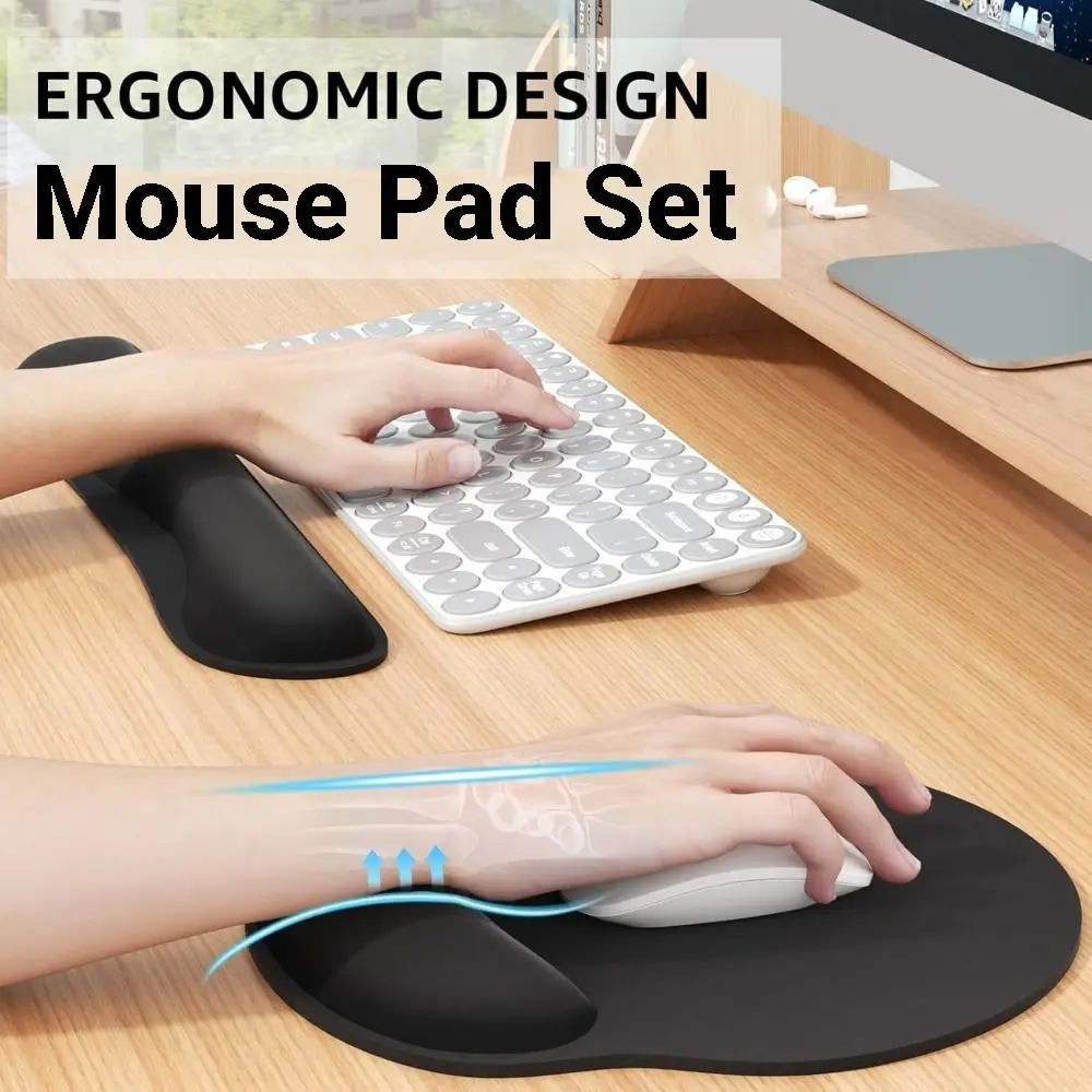 

2Pcs/Set Slow Rebound Ergonomic Keyboard Wrist Rest Non-Slip Comfortable Mouse Pad Set Soft Wrist Protection